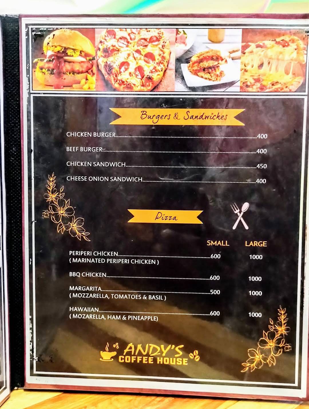 Menu board — burgers and pizza